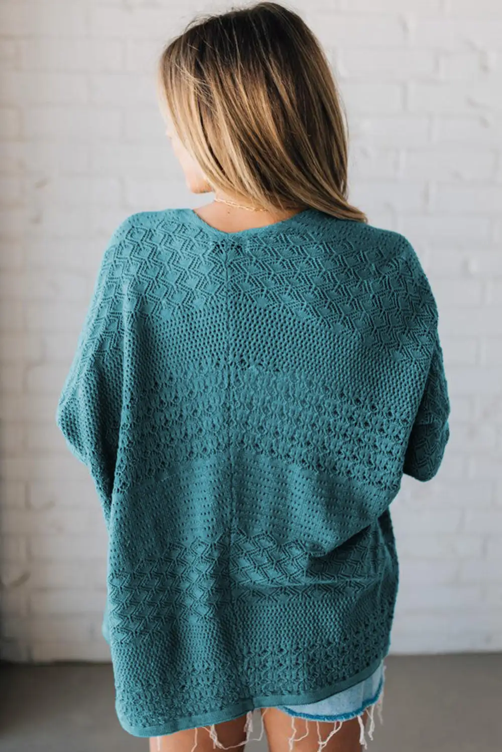 Mix Pattern Openwork Knit Open Front Cardigan