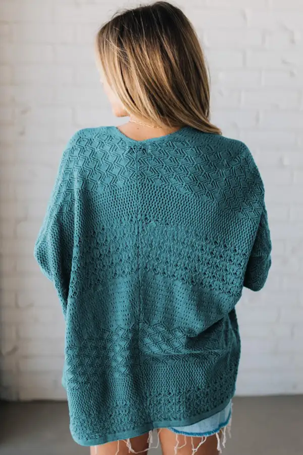 Mix Pattern Openwork Knit Open Front Cardigan