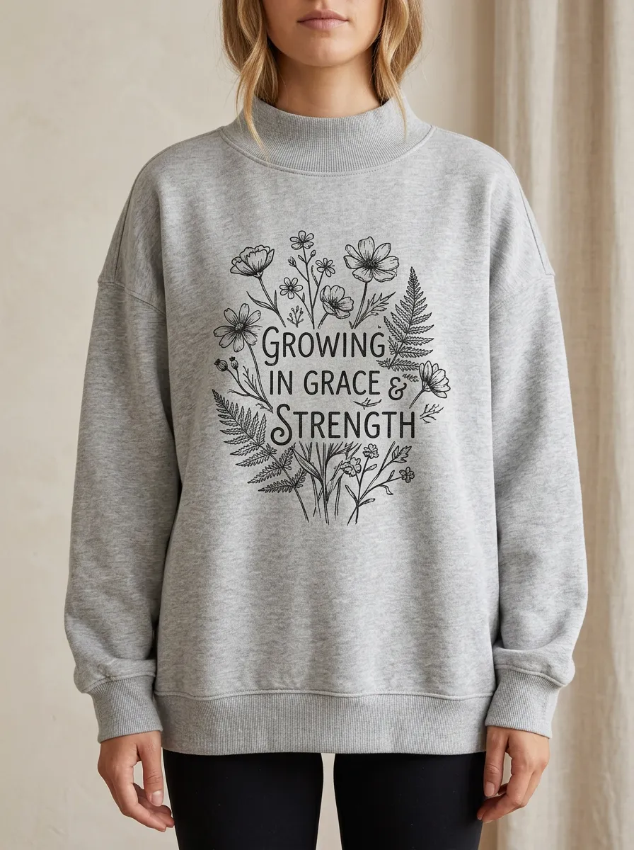 Inspirational Quote Floral Growing In Grace Strength Sweatshirt