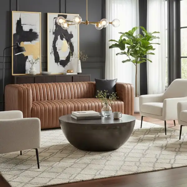 Channel-Stitched Leather Sofa