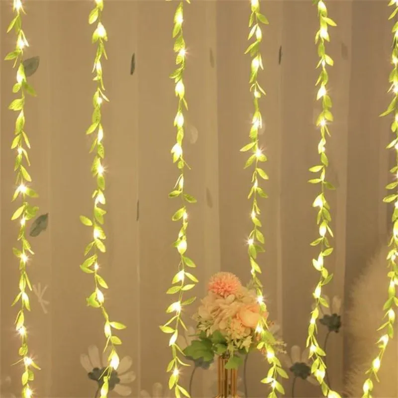 Green Leaf String Lights Artificial Vine Fairy Lights Christmas Fake Plant Rattan Garland Light for Home