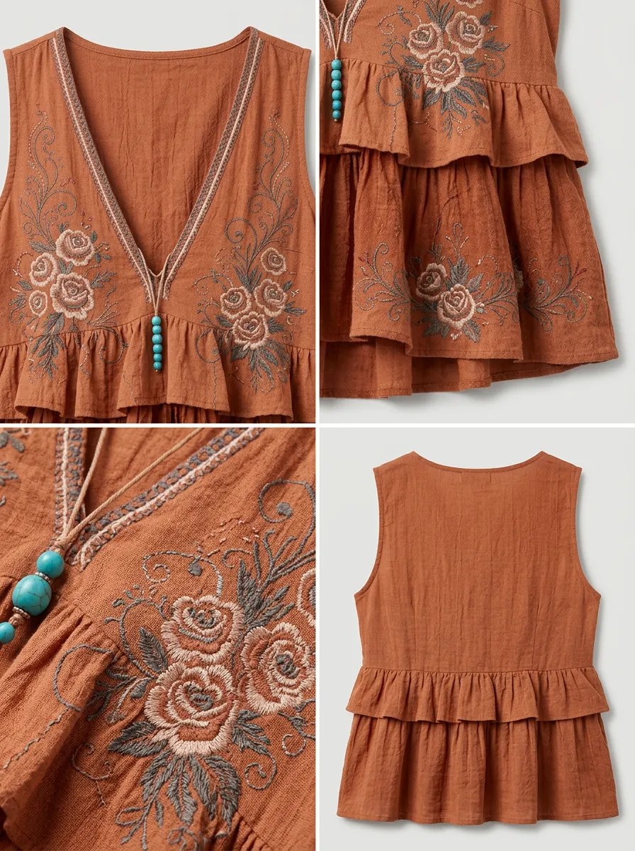 Women's Boho Floral Western Rose Printed Sleeveless Top