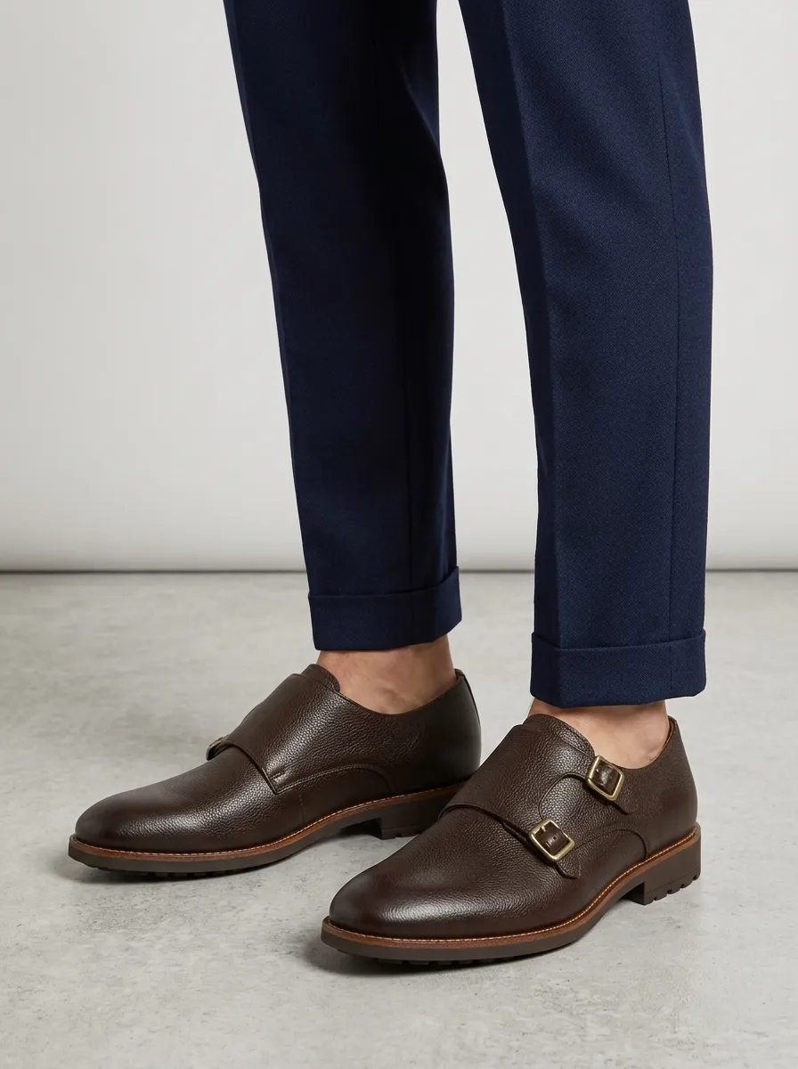 Men's Everyday Business Casual Leather Double Monk Strap Shoes