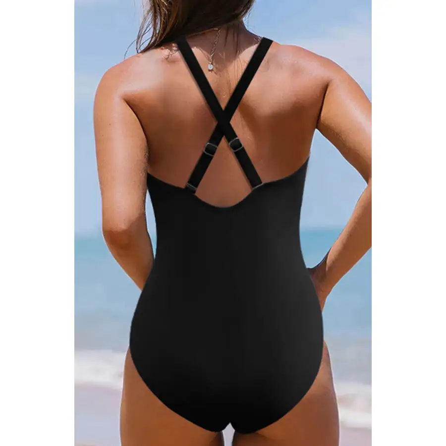 Women's Ruched V-Neck Crisscross One-Piece Swimsuit