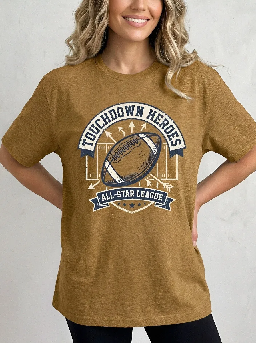 Women's Football Lover Touchdown Heroes Graphic Printed T-Shirt