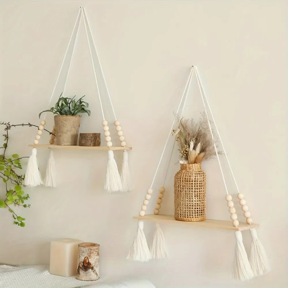 Boho Hanging Wall Plant Shelf