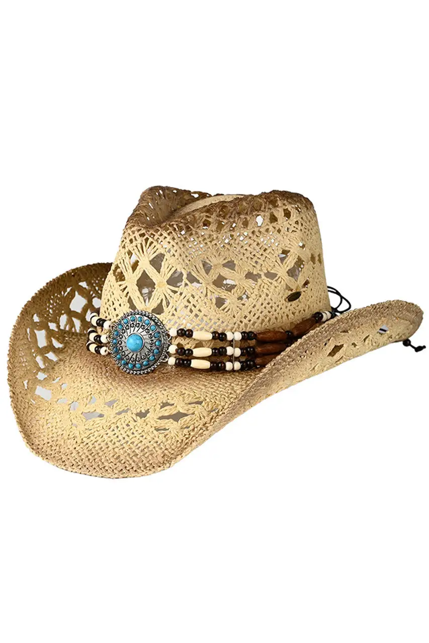 Western Wooden Bead Band Tea-stain Cowboy Hat