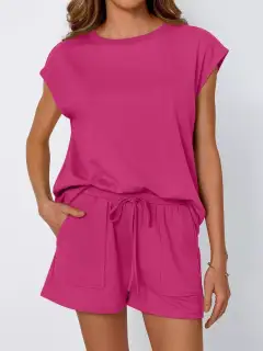 Refined Drawstring Pocketed Shirt and Shorts Matching Set