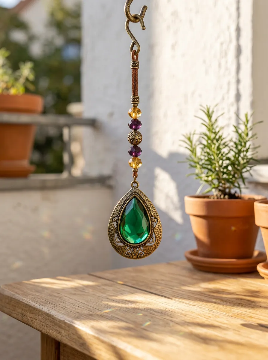 Bohemian Green Teardrop Crystal Beaded Suncatcher