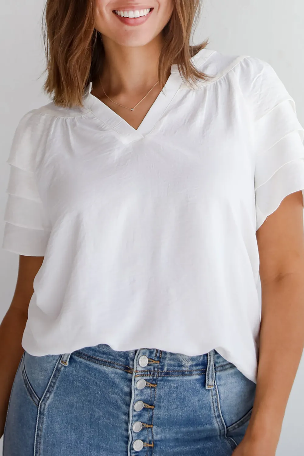 Off White Ruffle Sleeve Blouse