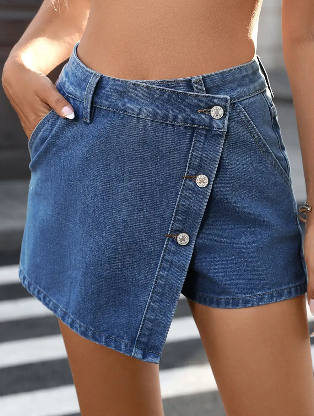 Denim Washed Button Front Mini Skirt