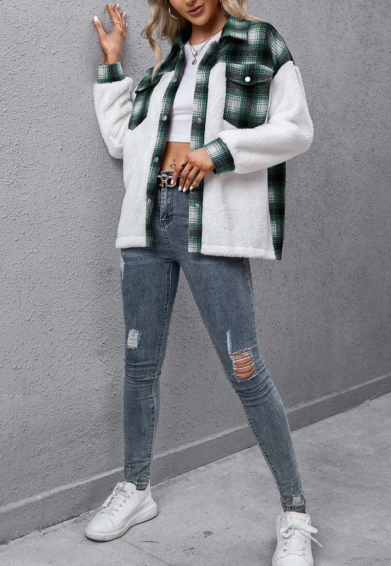 Button-Down Collared Plaid Jacket