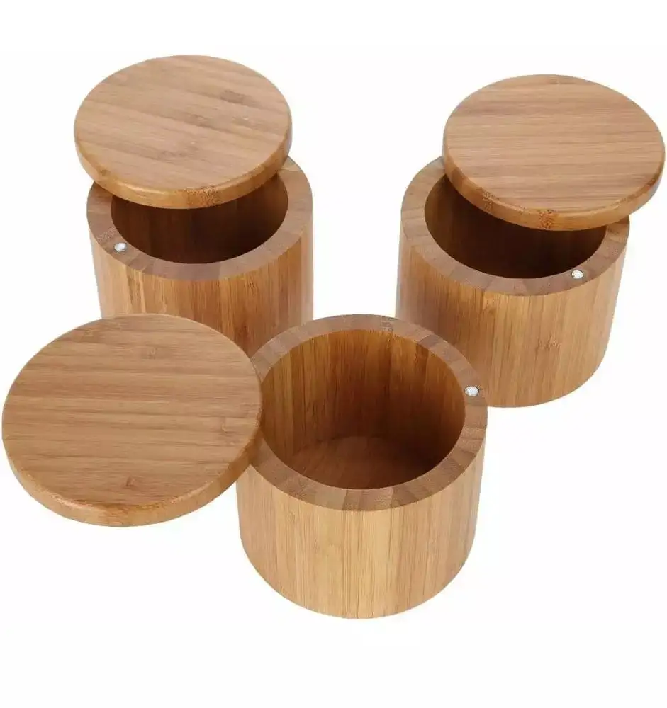 Twist Lid Bamboo Storage Pot