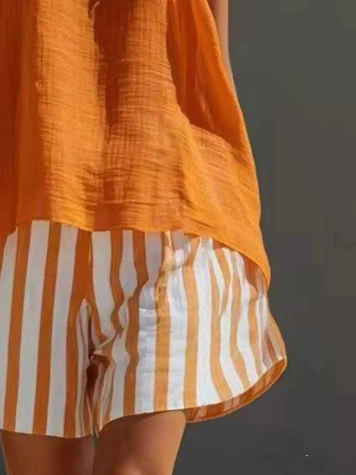 Round-Neck Striped Shorts Matching Set