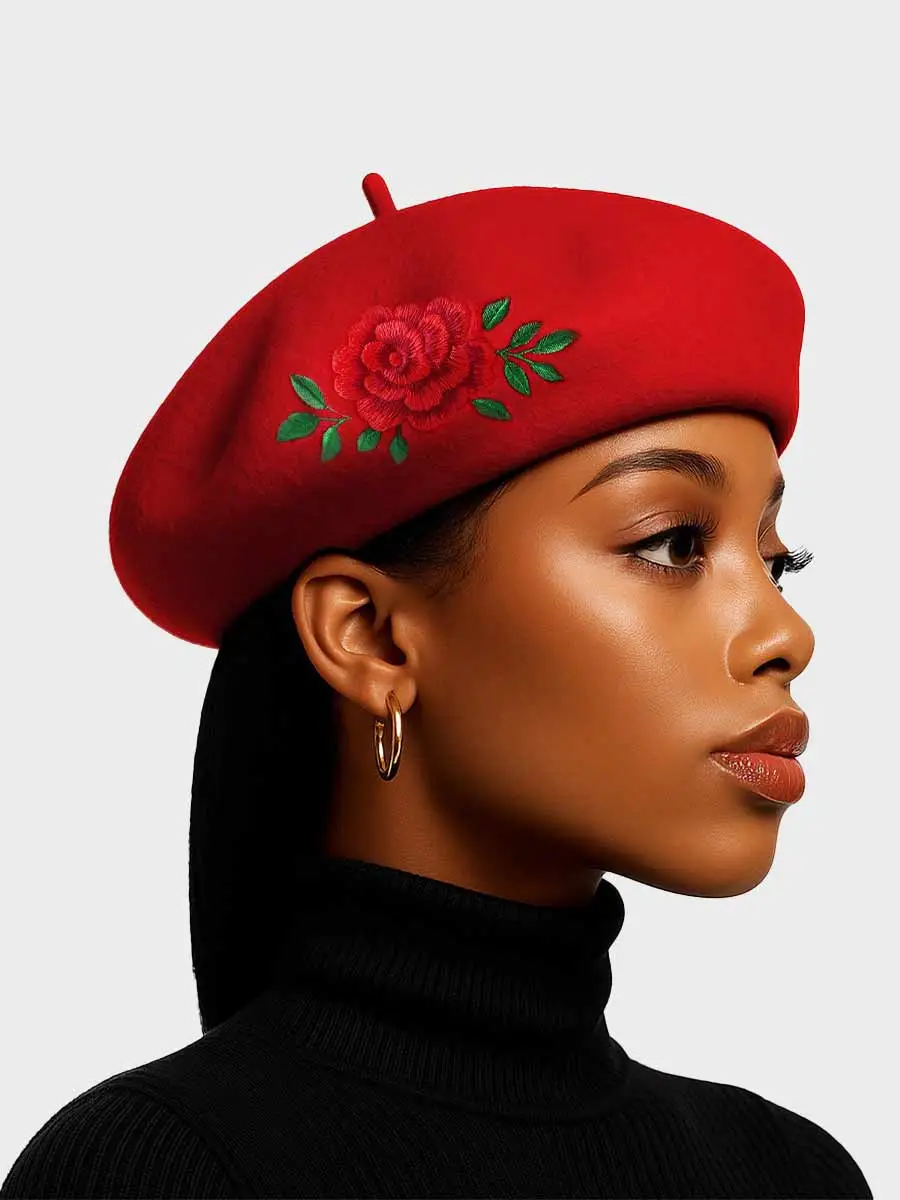Melina Embroidered Wool Beret