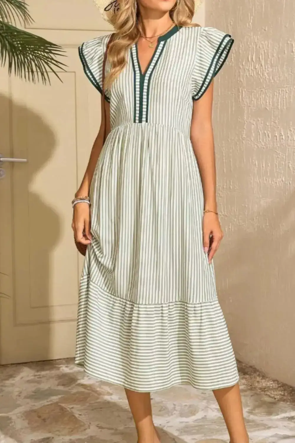 Striped Ruffle Midi Dress