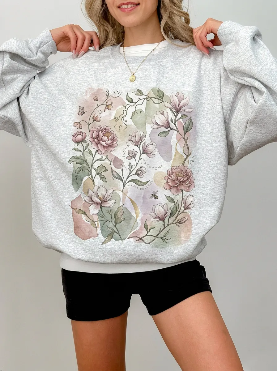 Women's Botanical Floral Watercolor Printed Sweatshirt