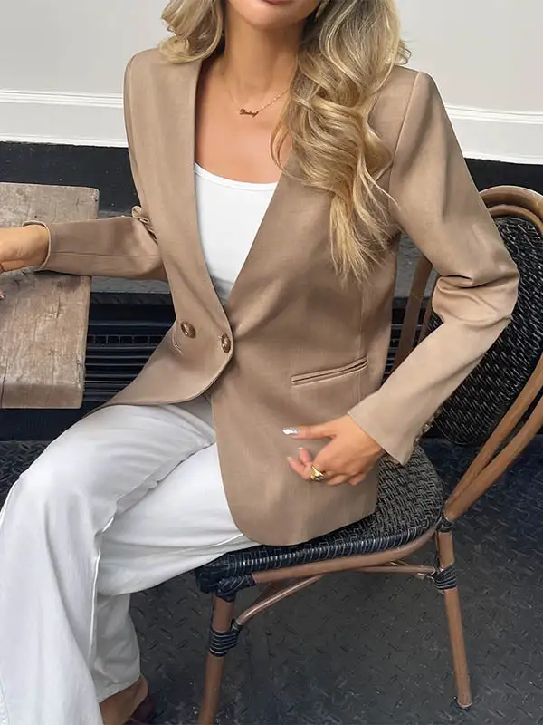 Long Sleeve Relaxed Button Front Solid Color Split Blazer Everyday