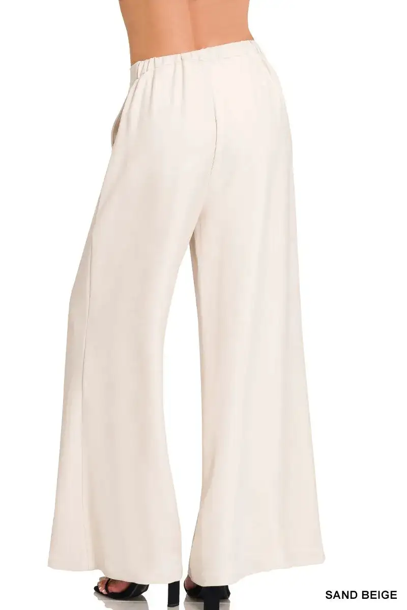 Wide Leg Relaxed Fit Elastic Waist Pocketed Pants