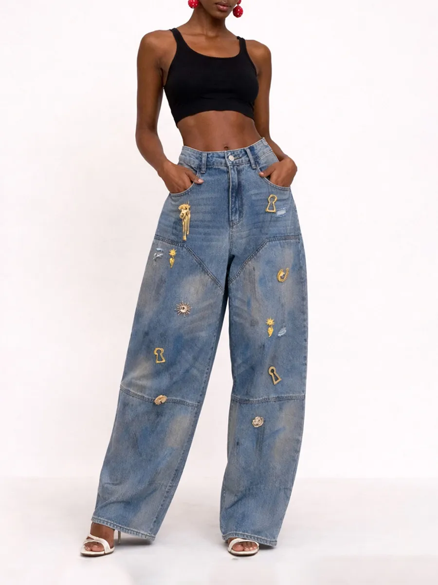 Esmeralda Irregular Metal Button Jeans