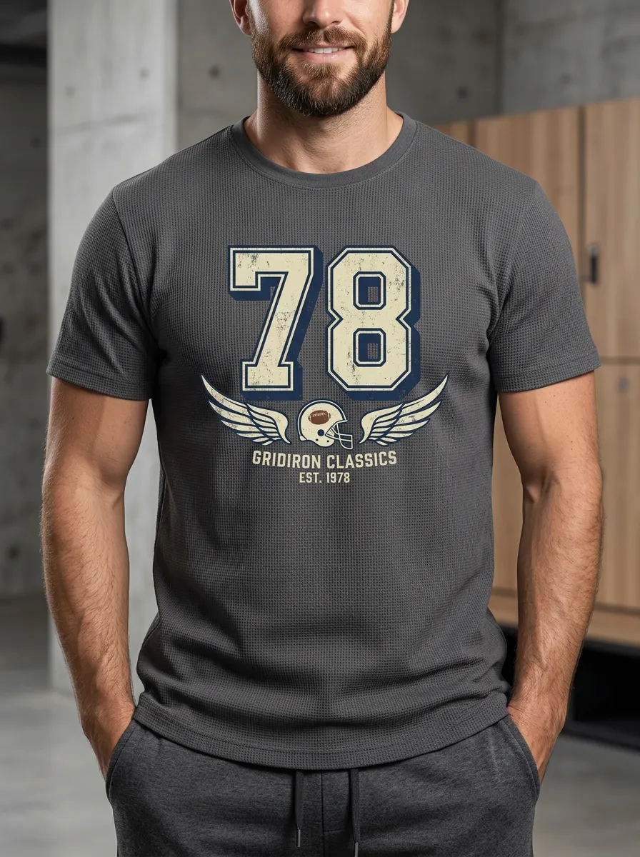 Men's Dynamic Helmet Football Gridiron Crew Neck Graphic T-Shirt