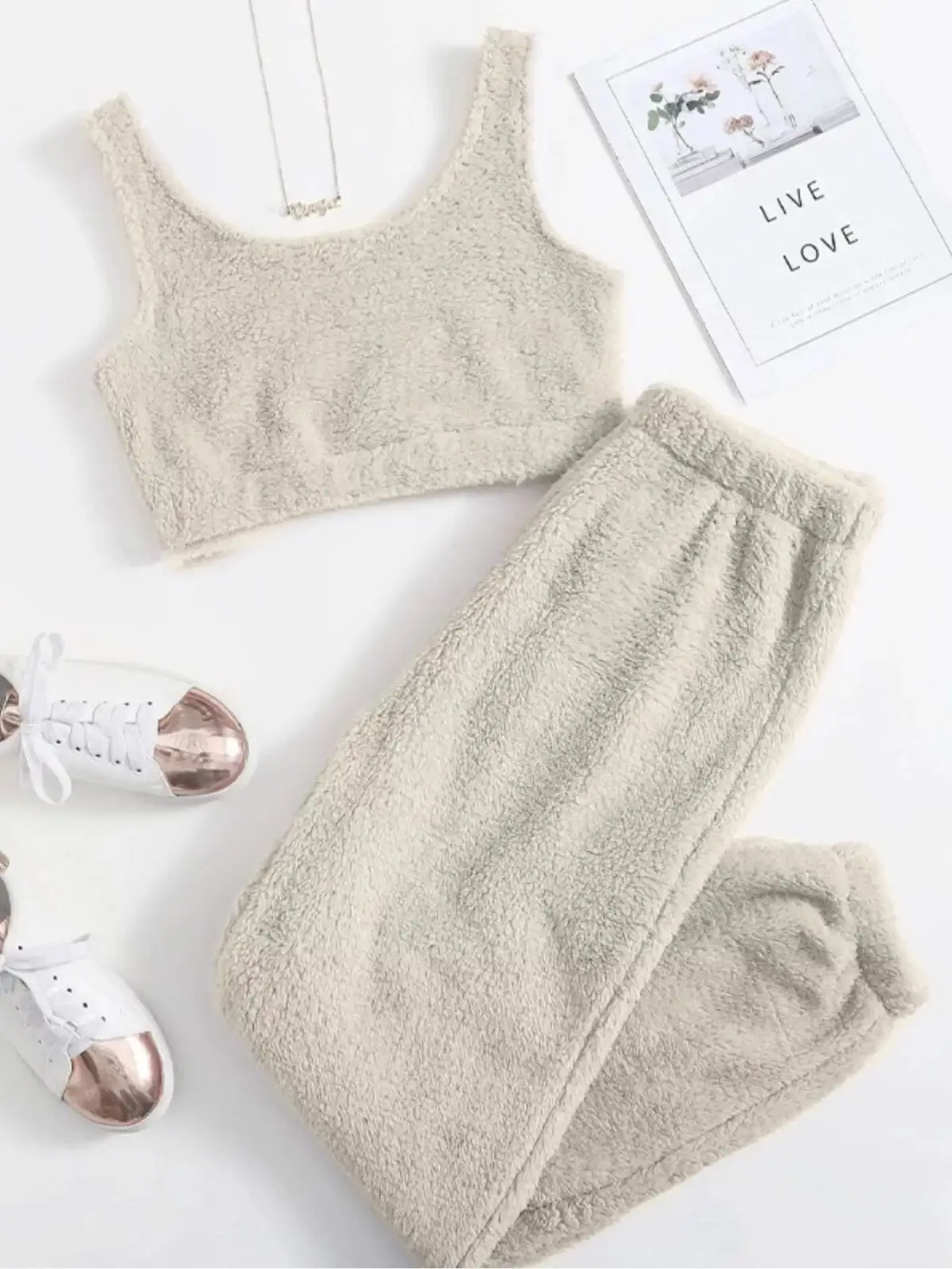 Cropped Plush Pants Lounge Set