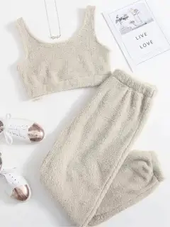 Cropped Plush Pants Lounge Set