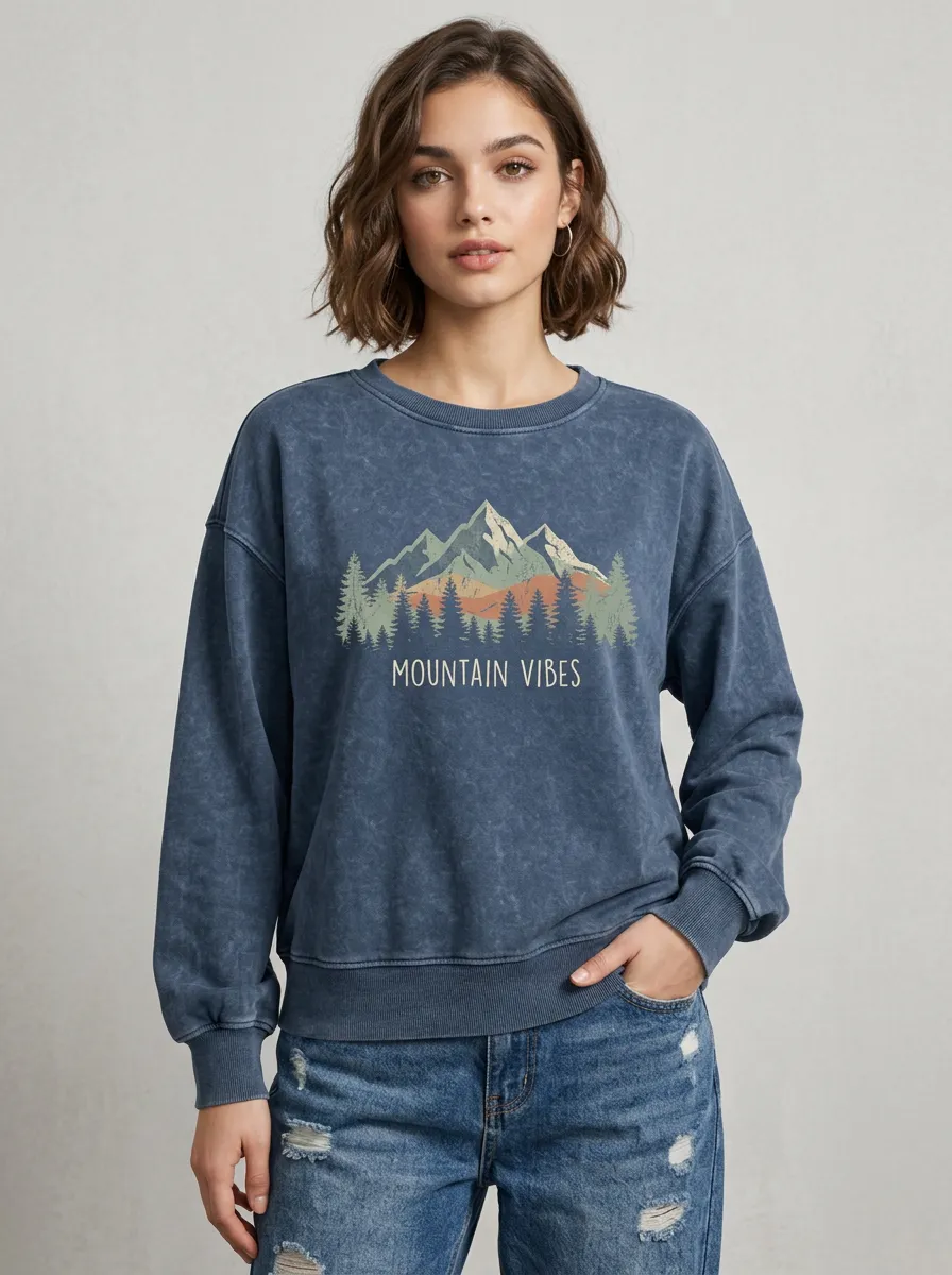 Women's Nature Lover Mountain Vibes Forest Printed Sweatshirt