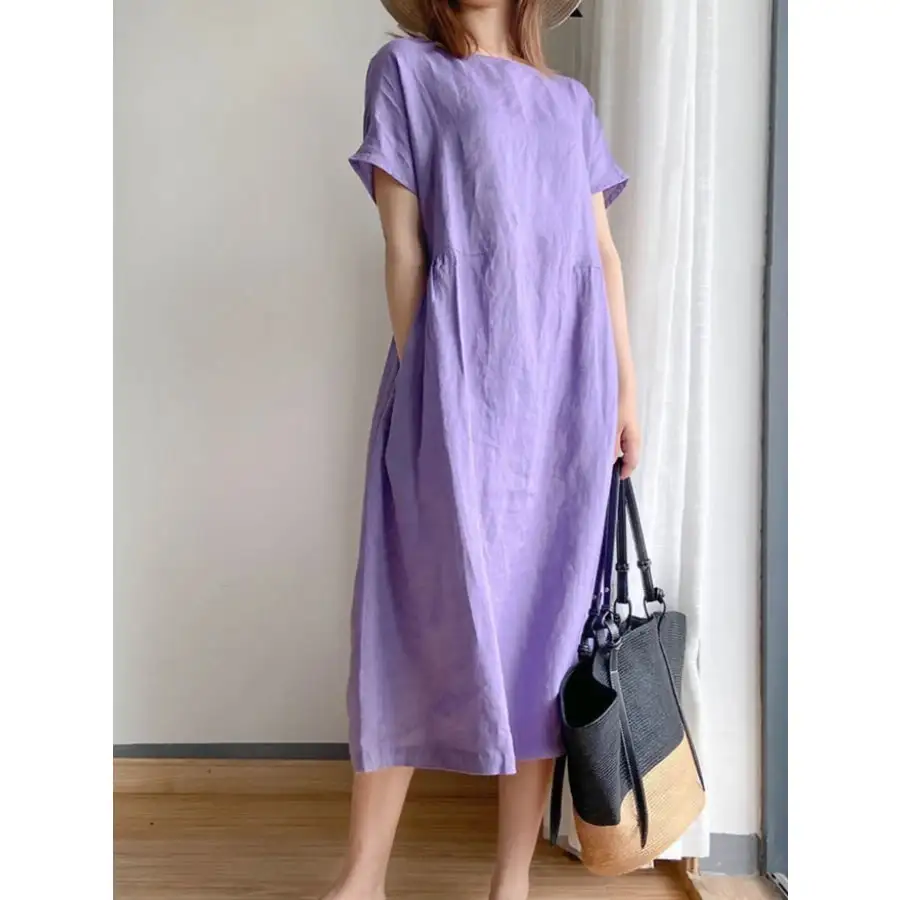 Full Size Casual Round Neck Midi Dress Plus Size
