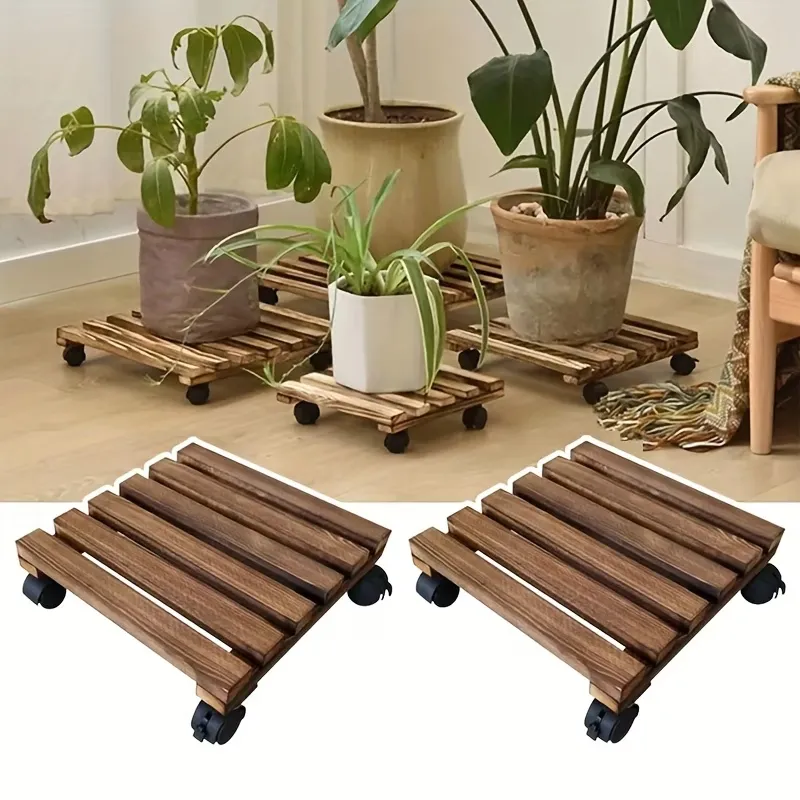 Wooden Plant Caddy with Wheels