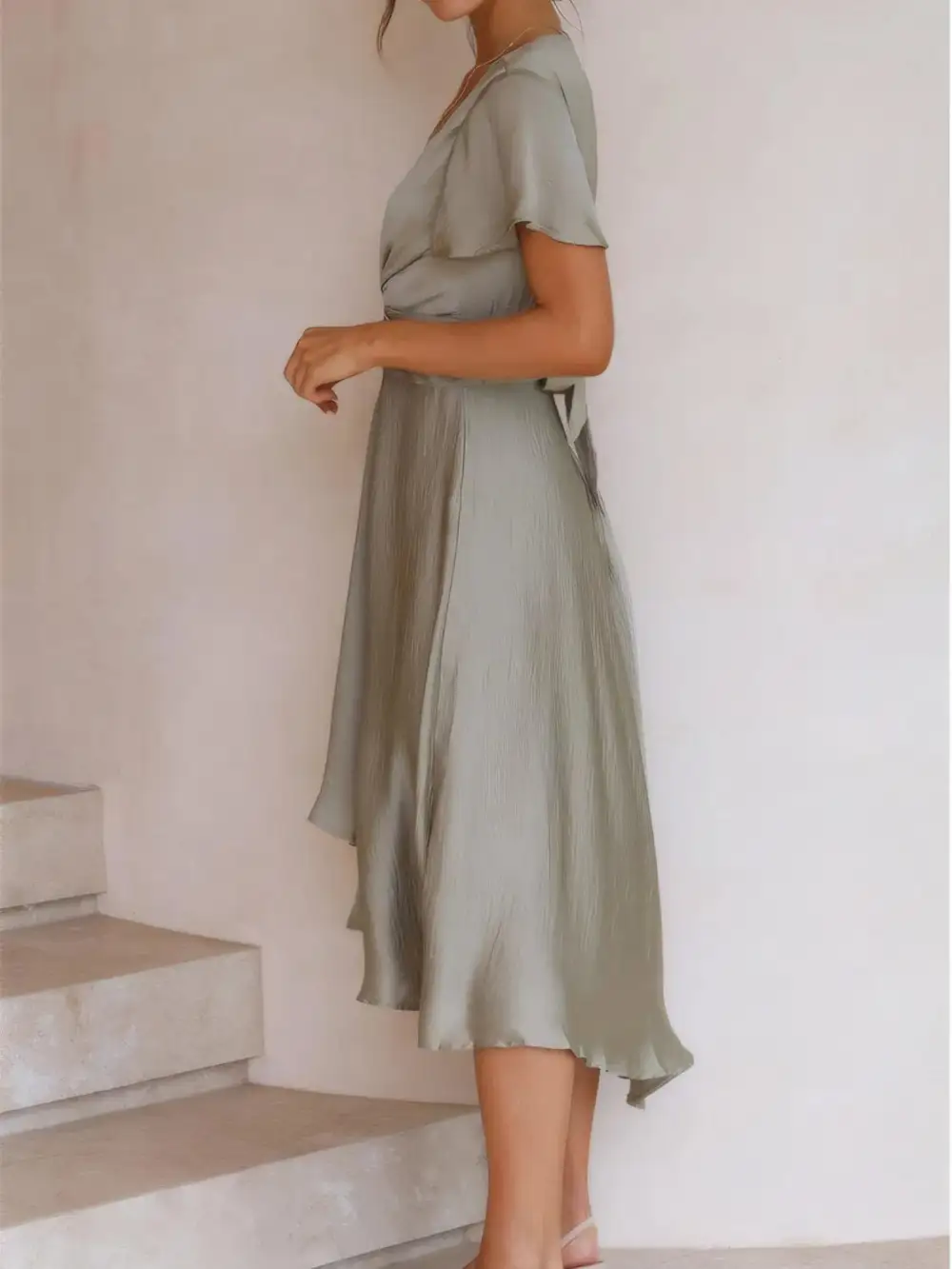Plunge Flutter Sleeve Mini Dress