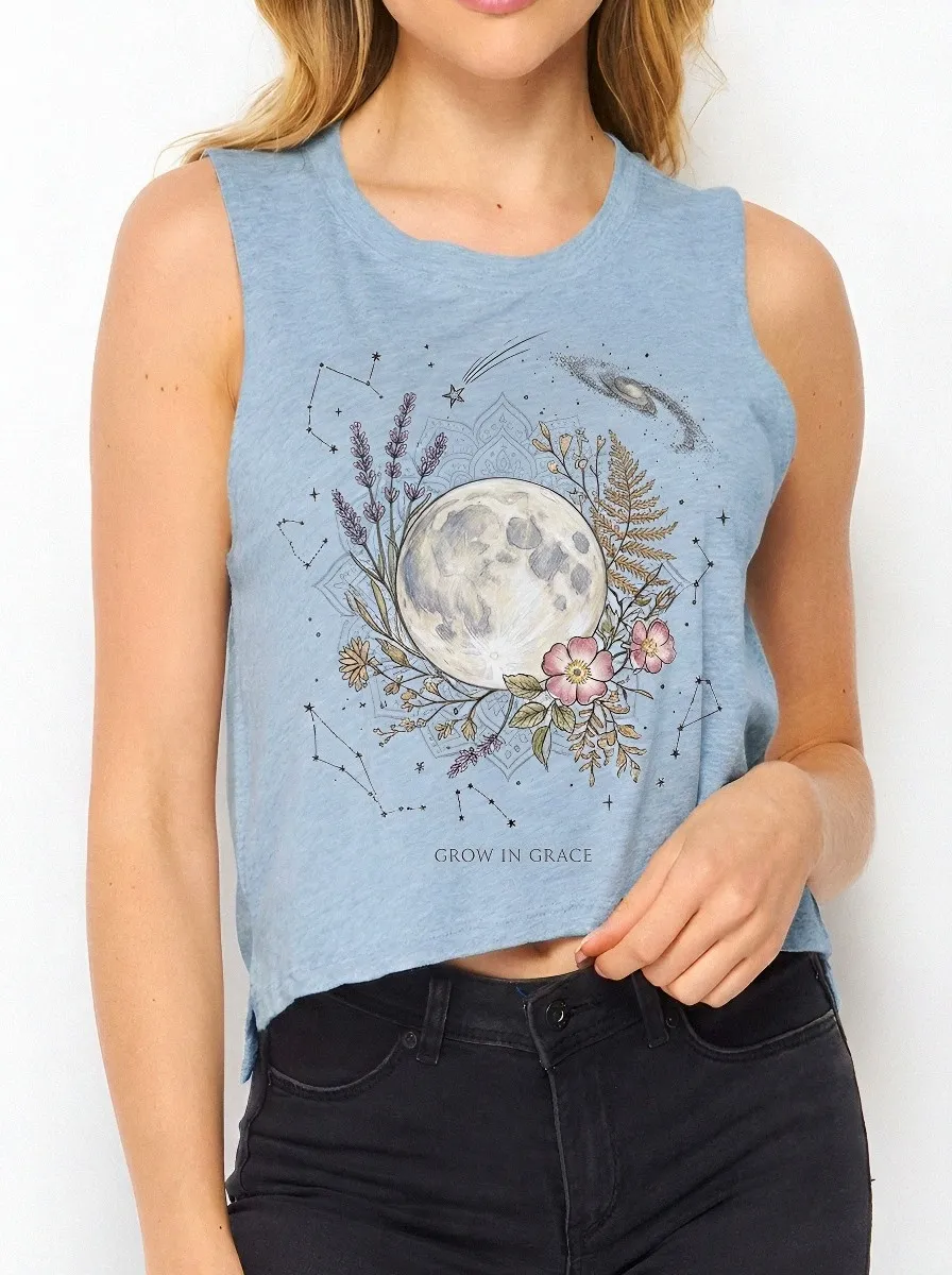 Women's Celestial Floral Moon Grow In Grace Printed Tank Top