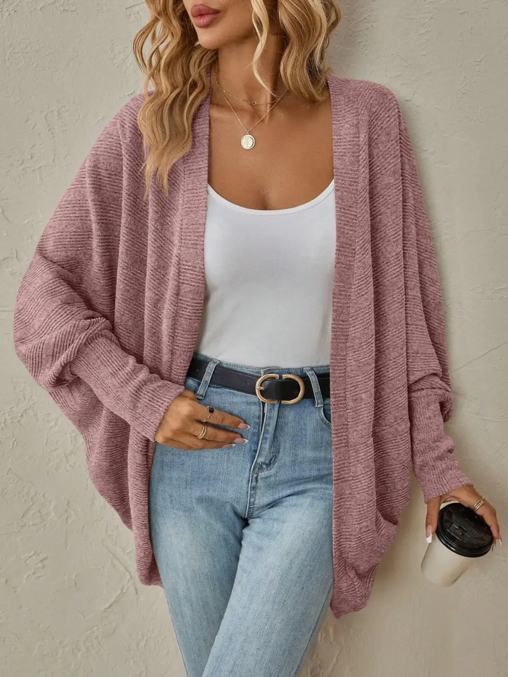 Open Front Batwing Sleeve Cardigan