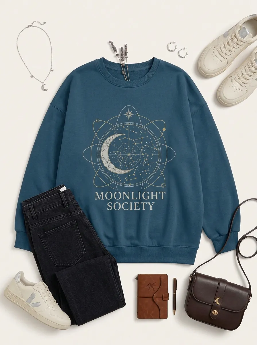 Women's Celestial Moonlight Society Constellation Printed T-shirt