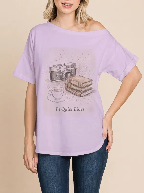 Women's Photography Book Lover Camera Coffee Printed T-shirt