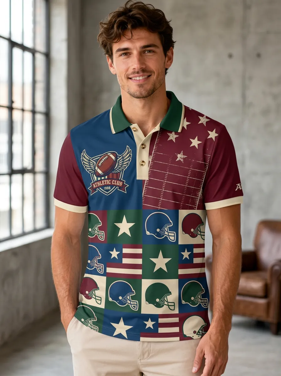 Men's Gridiron Helmet Star Polo Shirt
