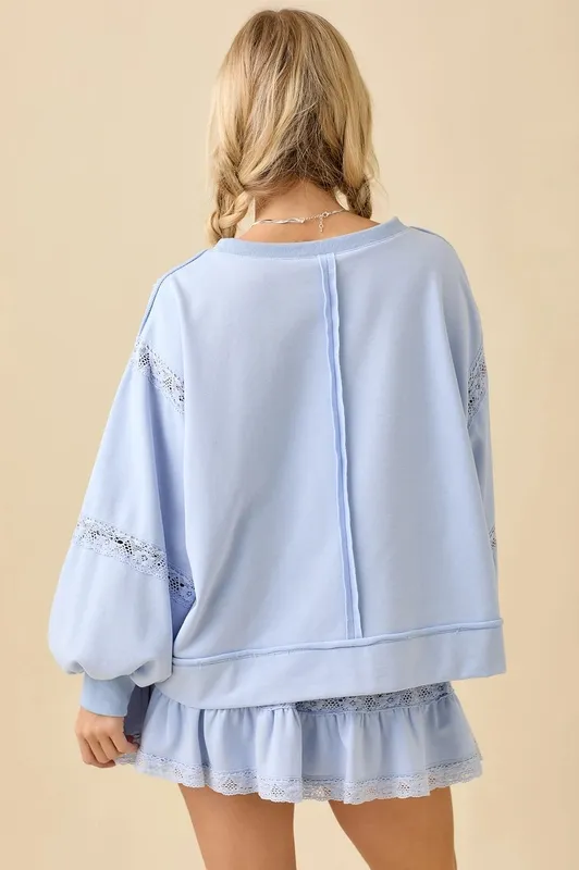 Blue Lace Cotton Blend Ruffle Skirts