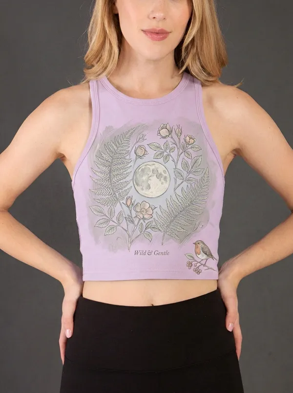 Women's Nature Lover Moon Fern Rose Robin Printed Crop Top
