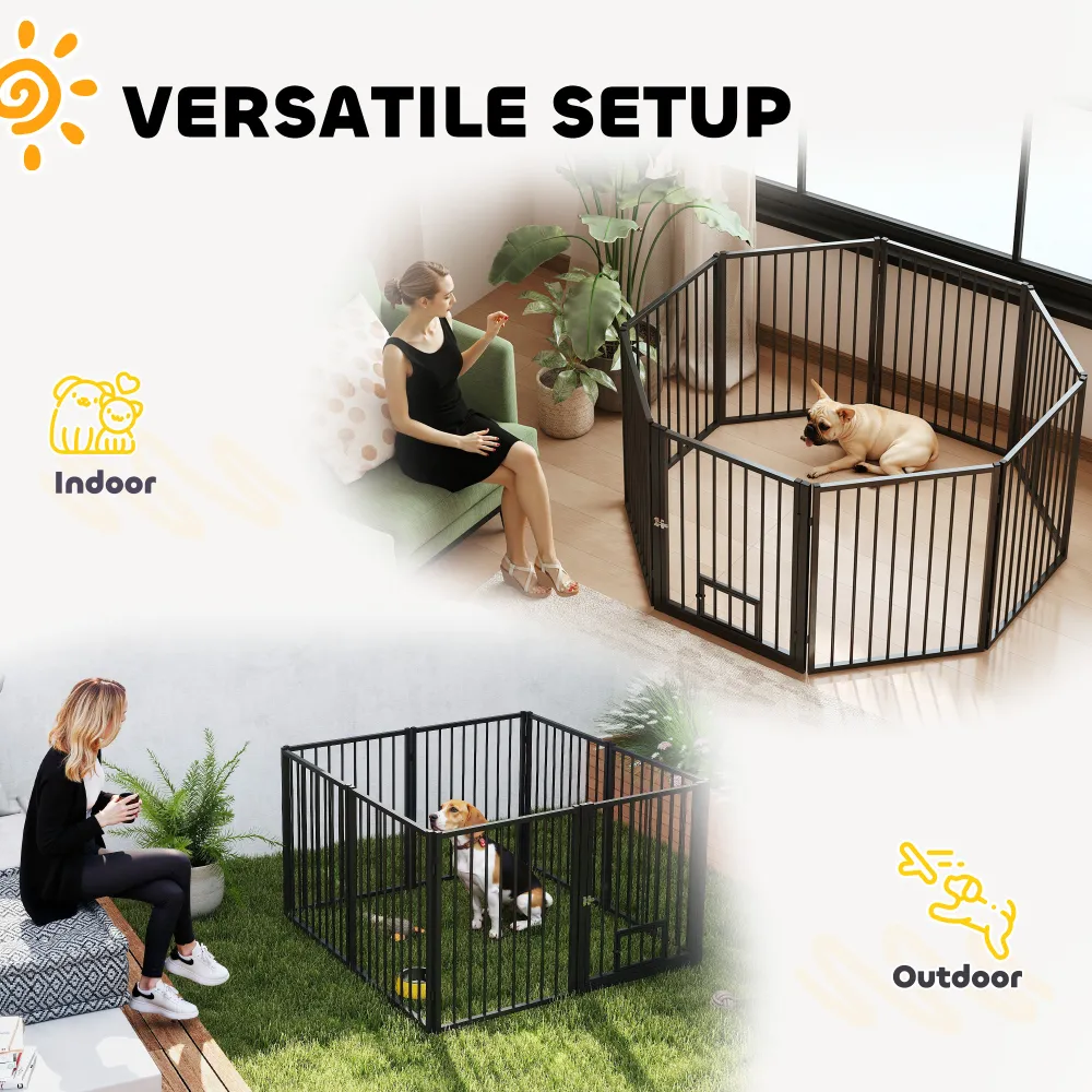 Indoor Metal Dog Playpen with Dual Gates, Pet Enclosure for Room-Sized Pet Containment