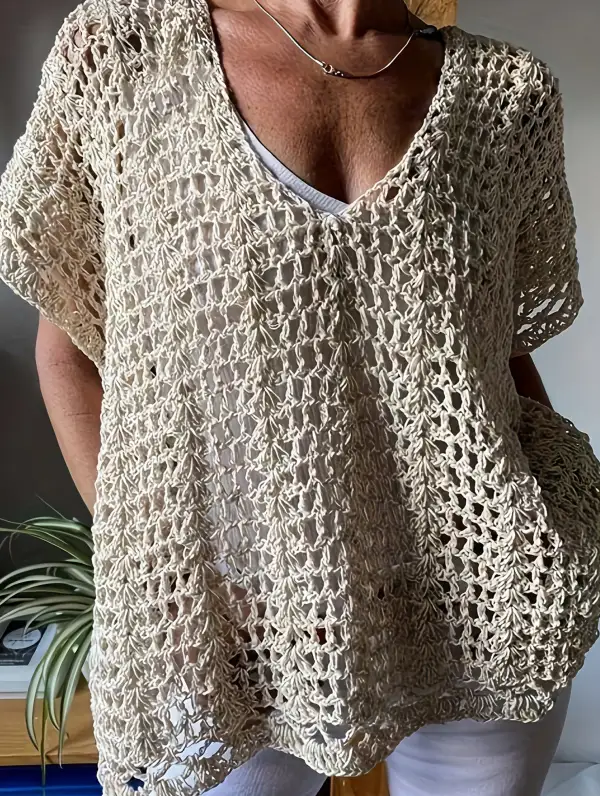Crochet Openwork Knit Blouse