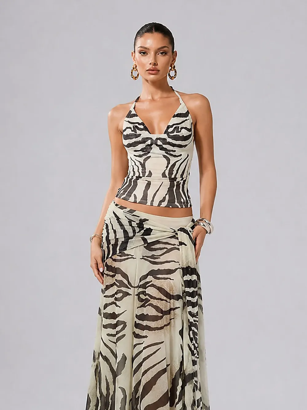 Cordelia Printed Chiffon Maxi Skirt Set