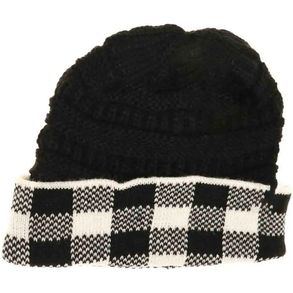 Check Pattern Knit Beanie