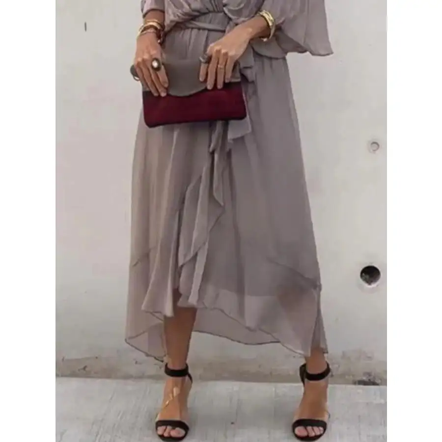 Full Size Flowy Tie Front Midi Dress with Flutter Sleeves Plus Size