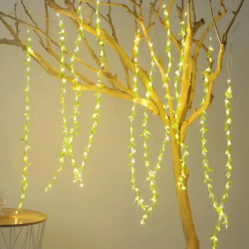 Green Leaf String Lights Artificial Vine Fairy Lights Christmas Fake Plant Rattan Garland Light for Home