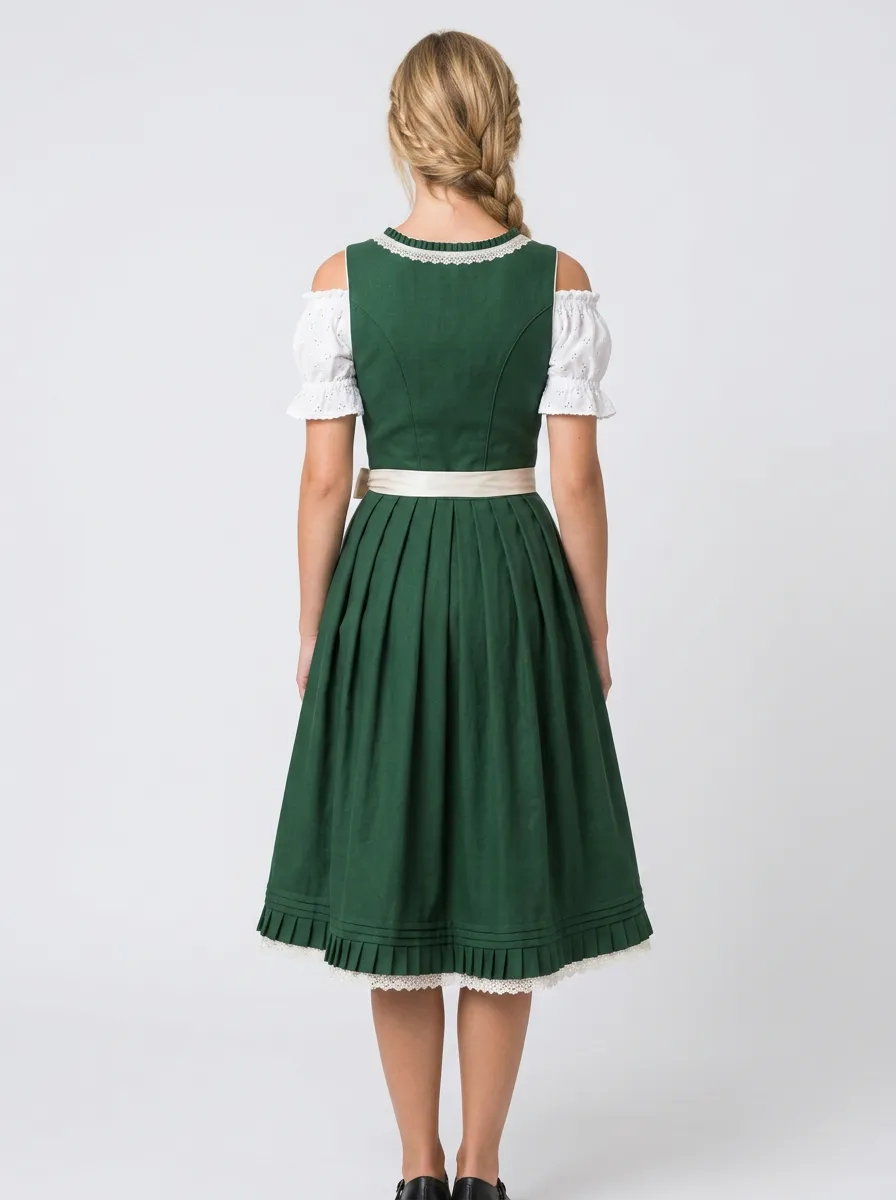 Floral Embroidered Floral Apron Square Neck Traditional Women's Bavarian Oktoberfest Dirndl Dress