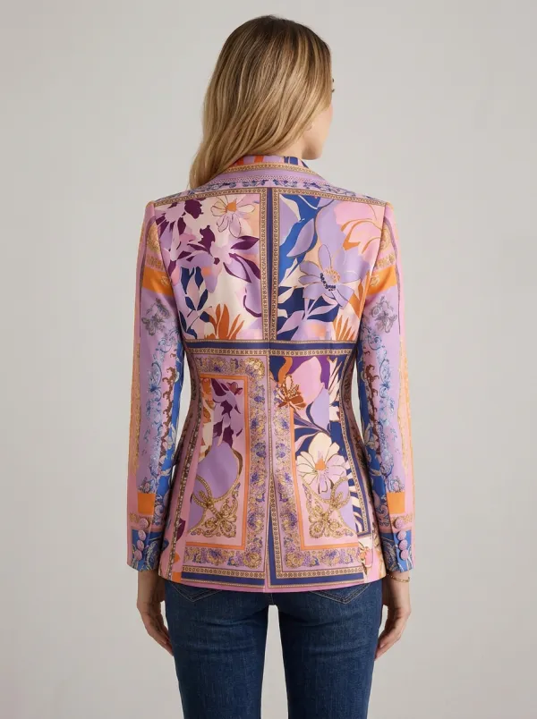 Women's Vintage Floral Baroque Printed Double Breasted Blazer