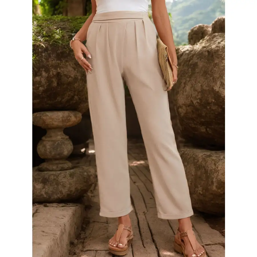 Ruched Half Elastic Waist Pants