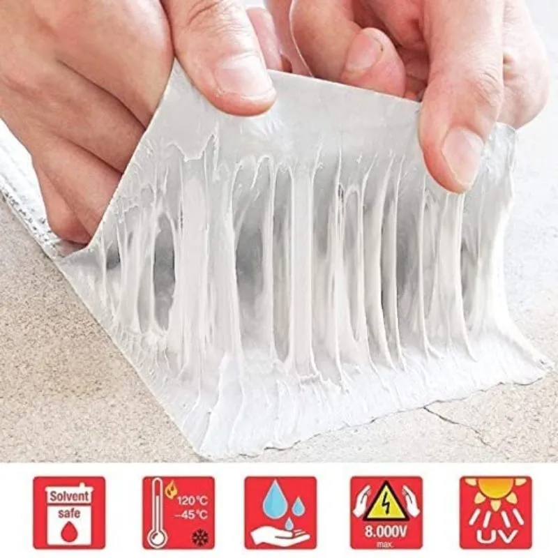 Big Size Leakage Repair Waterproof Tape for Pipe Leakage Roof Water Leakage Solution Aluminium Foil Adhesive Tape Sealing Butyl Rubber Tape (5 Meter (4 inch))