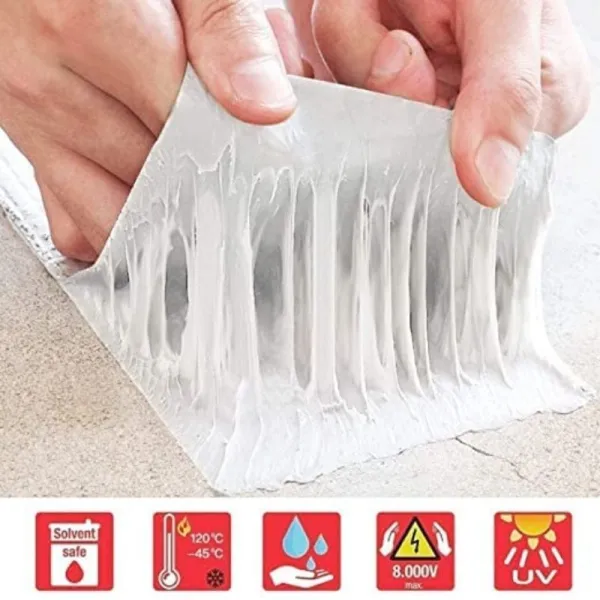Big Size Leakage Repair Waterproof Tape for Pipe Leakage Roof Water Leakage Solution Aluminium Foil Adhesive Tape Sealing Butyl Rubber Tape (5 Meter (4 inch))