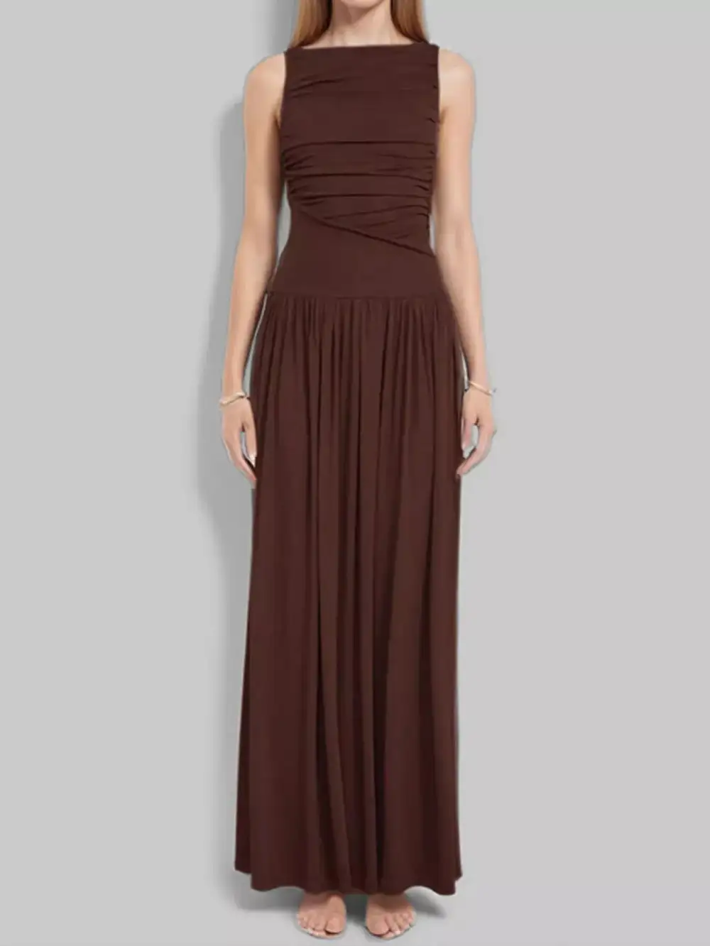 Full Size Ruched Sleeveless Maxi Dress Plus Size